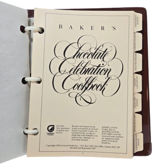 Vintage 1980s Bakers Chocolate Celebration Cookbook Binder General Foods Ontario - Picture 2 of 16
